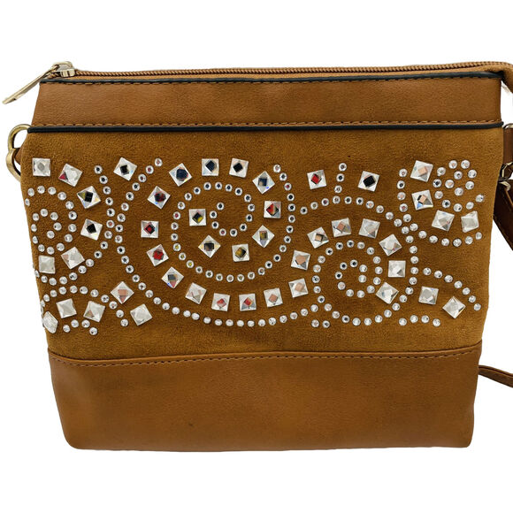 Unbranded Small Brown Faux Pebbled Leather Purse With Bling - Picture 3 of 10